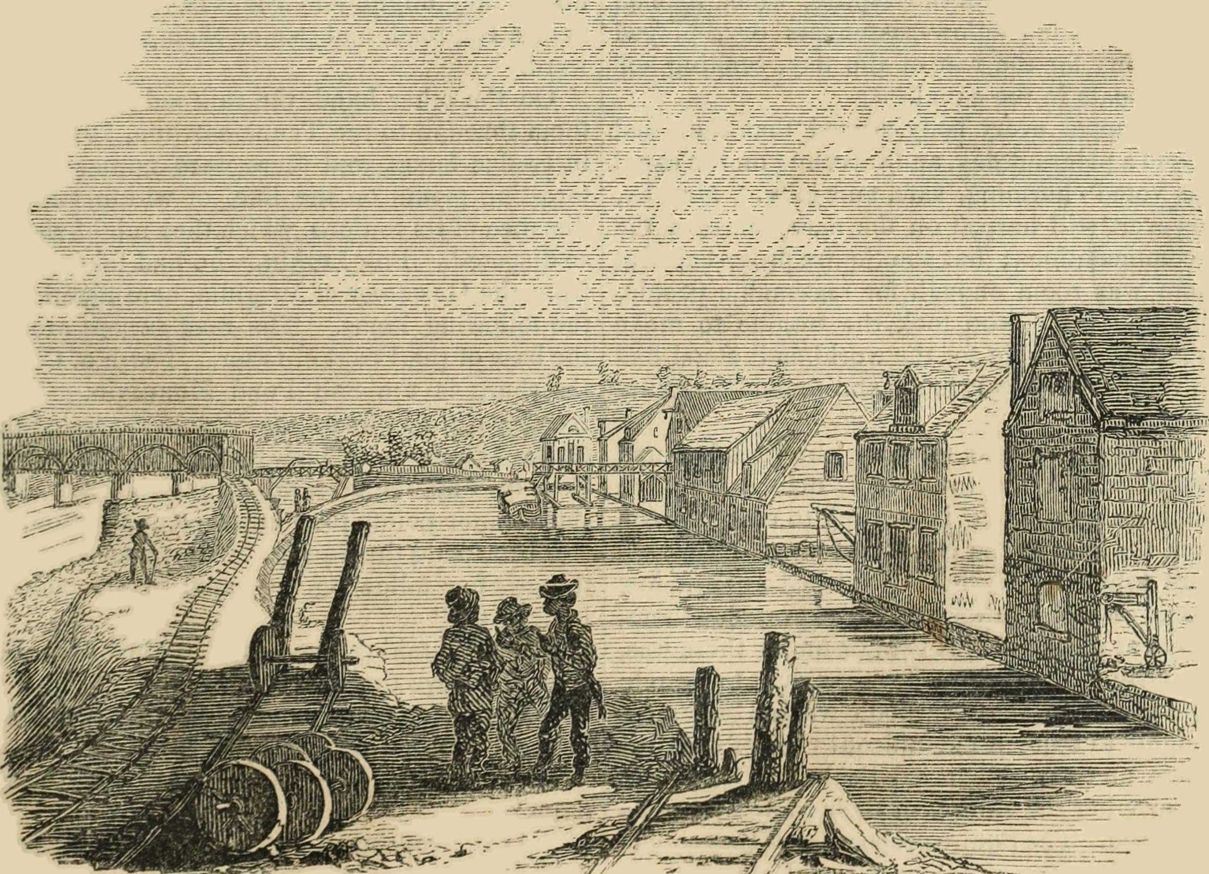 The canal basin at Lynchburg, Virginia, wood engraving, 1857